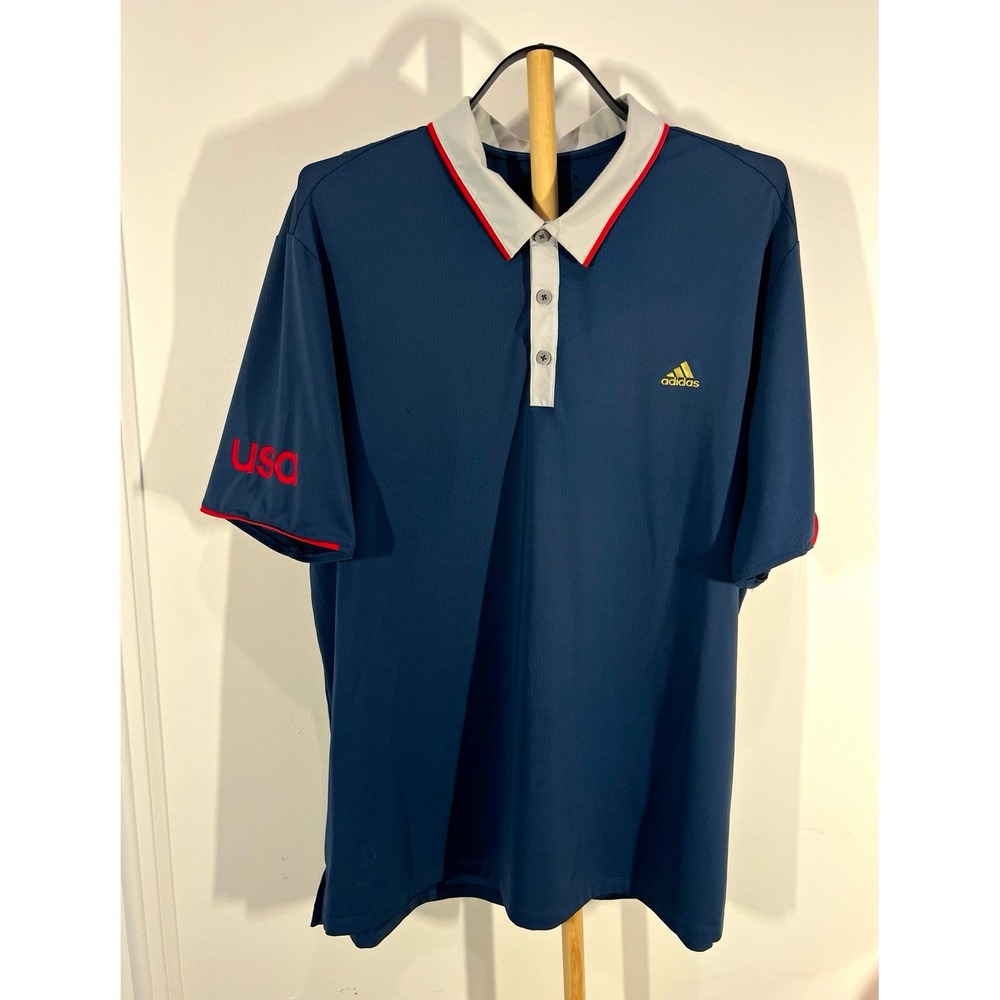 adidas Team USA Golf Polo Mens Navy White Red USA Sleeve Performance Shirt